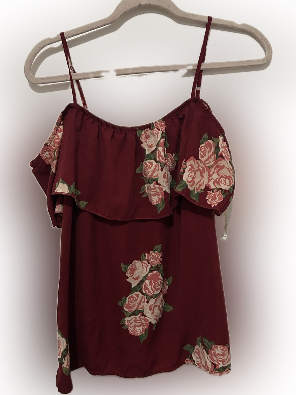No Boundaries Burgundy Floral Off-Shoulder Tank Top